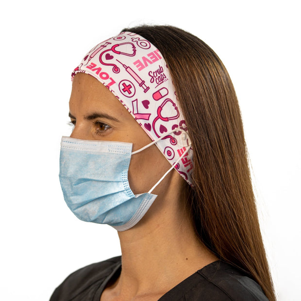 Breast Cancer Headband with buttons - scrubcapsusa