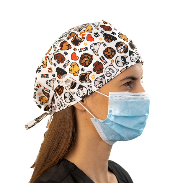 I love my dog scrub Cap with buttons - scrubcapsusa