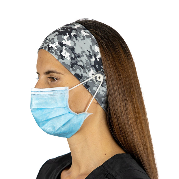 Print Nurse Headband with Buttons - scrubcapsusa