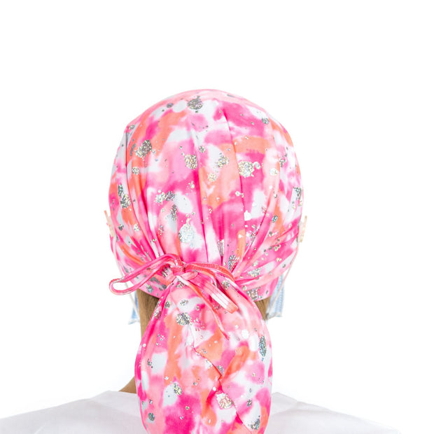 Pink and Silver Ponytail Scrub Cap - scrubcapsusa