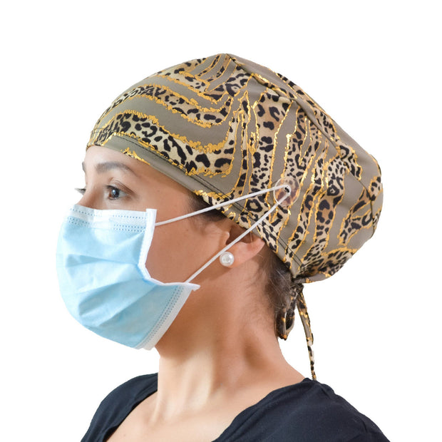 Gold Scrub Cap with Buttons - scrubcapsusa