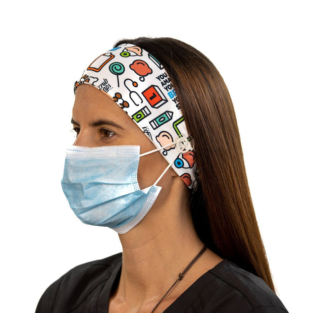 Pediatrician Headband with Buttons - scrubcapsusa