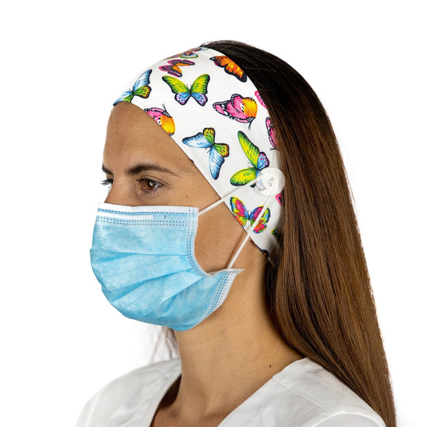 Print Nurse Headband with Buttons - scrubcapsusa